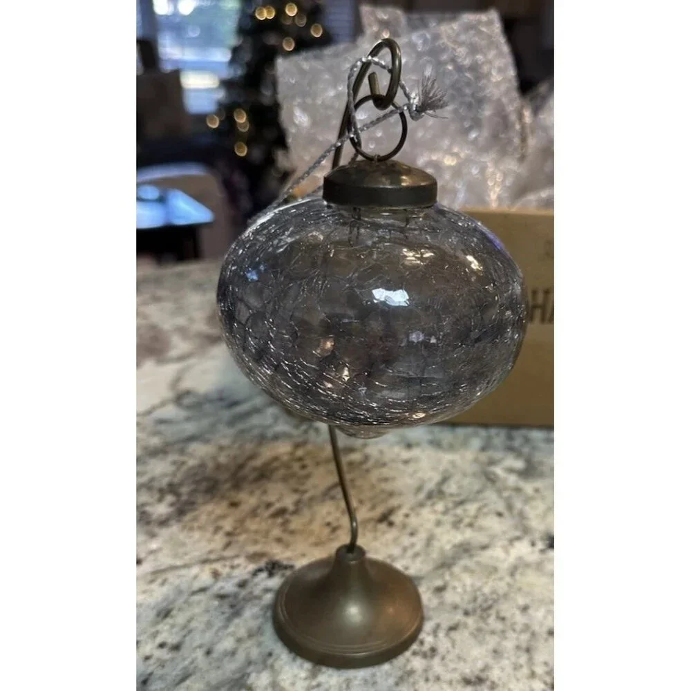 4 Restoration Hardware Art Glass Ball Onion Smoke Ornaments Kugel Style Rare Box